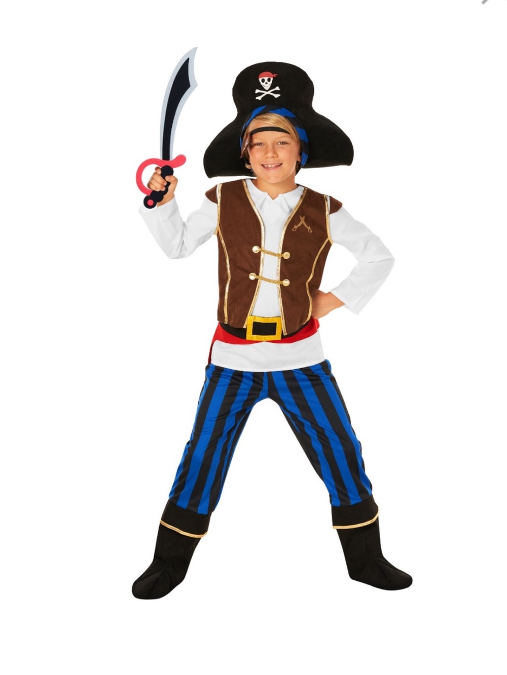 MORPH Blue Stripe Pirate Kids Halloween Costume kit Size large